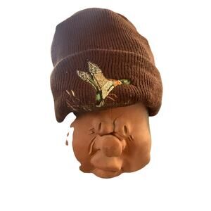 Mallard Duck Hunting Embroidered Brown Knit Beanie One Size